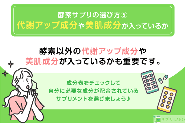 酵素サプリを選ぶポイント⑤「代謝アップ成分や美肌成分が入っているか」